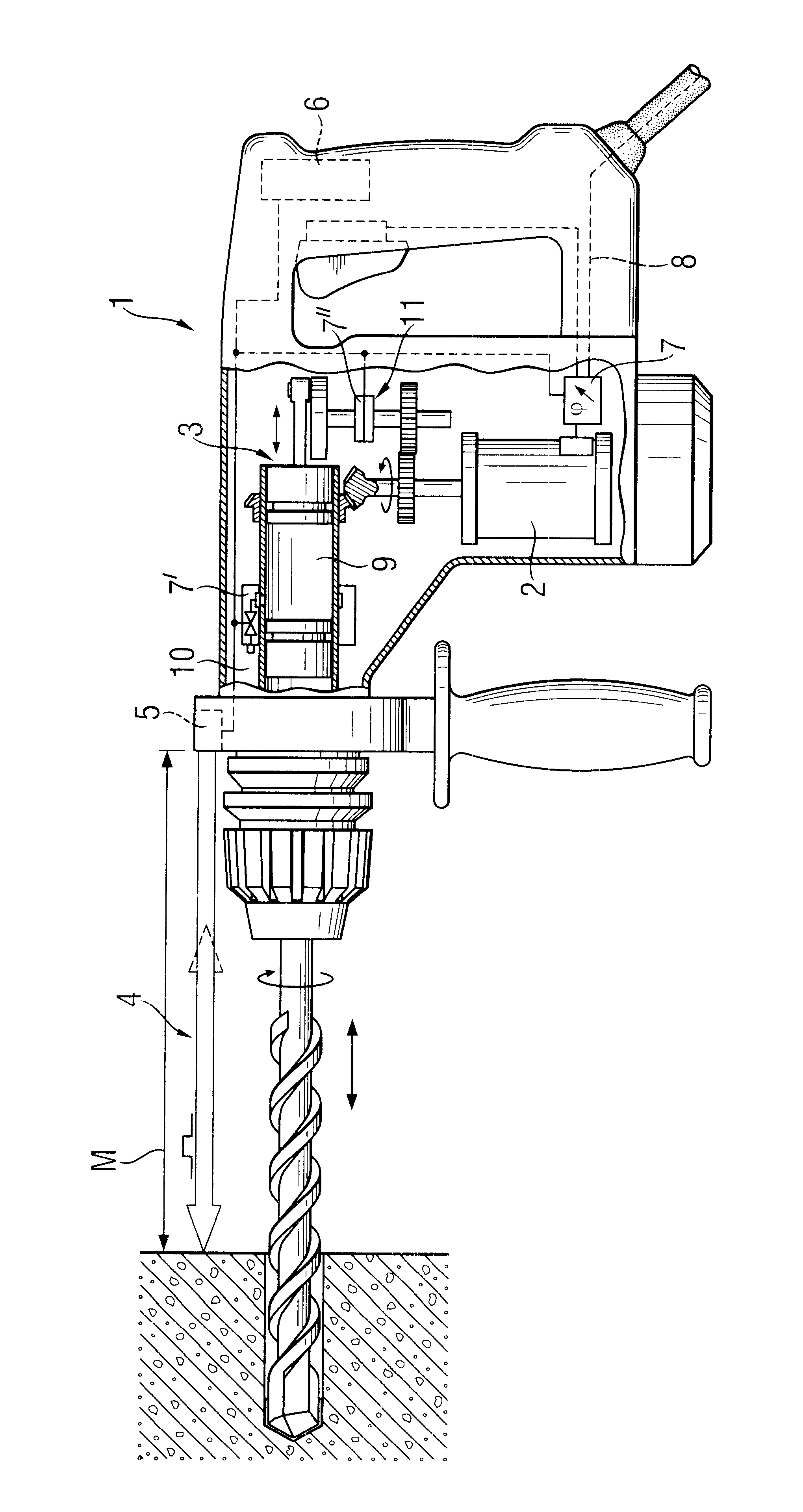 Hand held rotary-percussion tool with an electronic depth stop