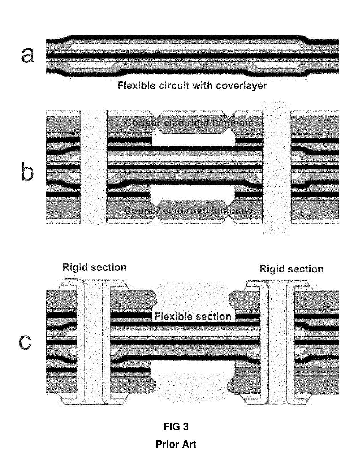 Solder alloy free electronic (SAFE) rigid-flexible/stretchable circuit assemblies having integral, conductive and heat spreading sections and methods for their manufacture