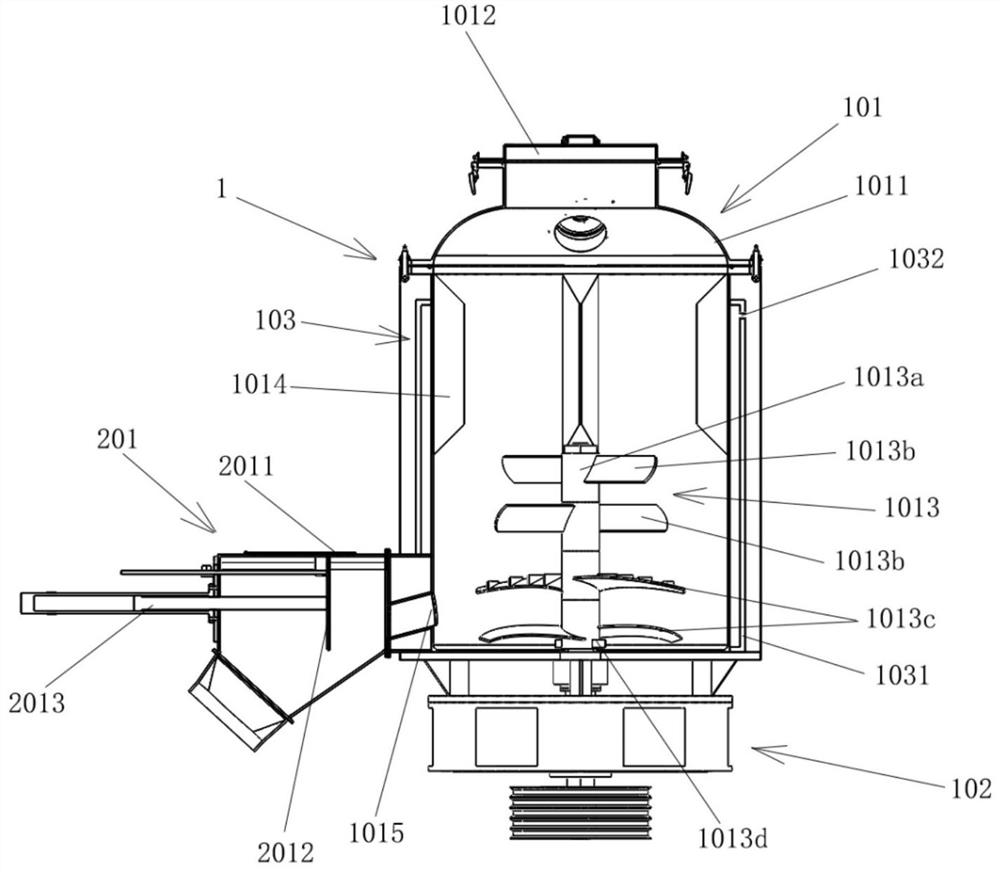 Stirring and discharging device