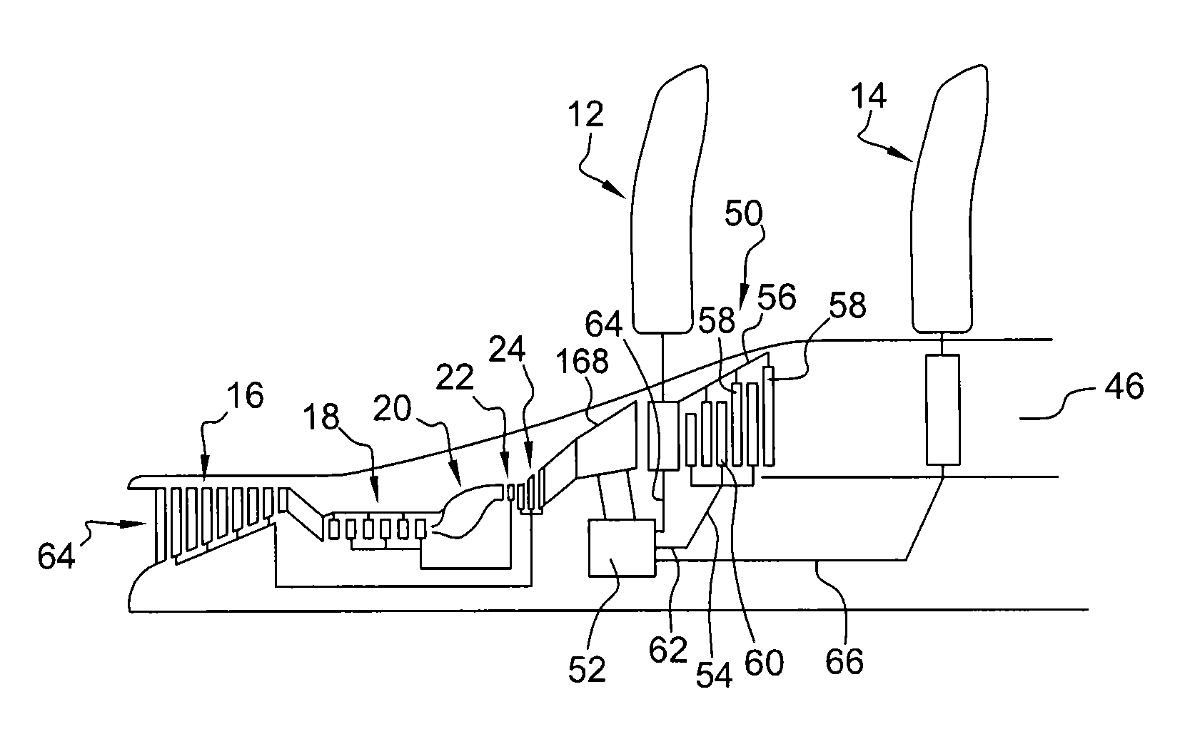 Turbine engine with contra-rotating non-ducted propellers