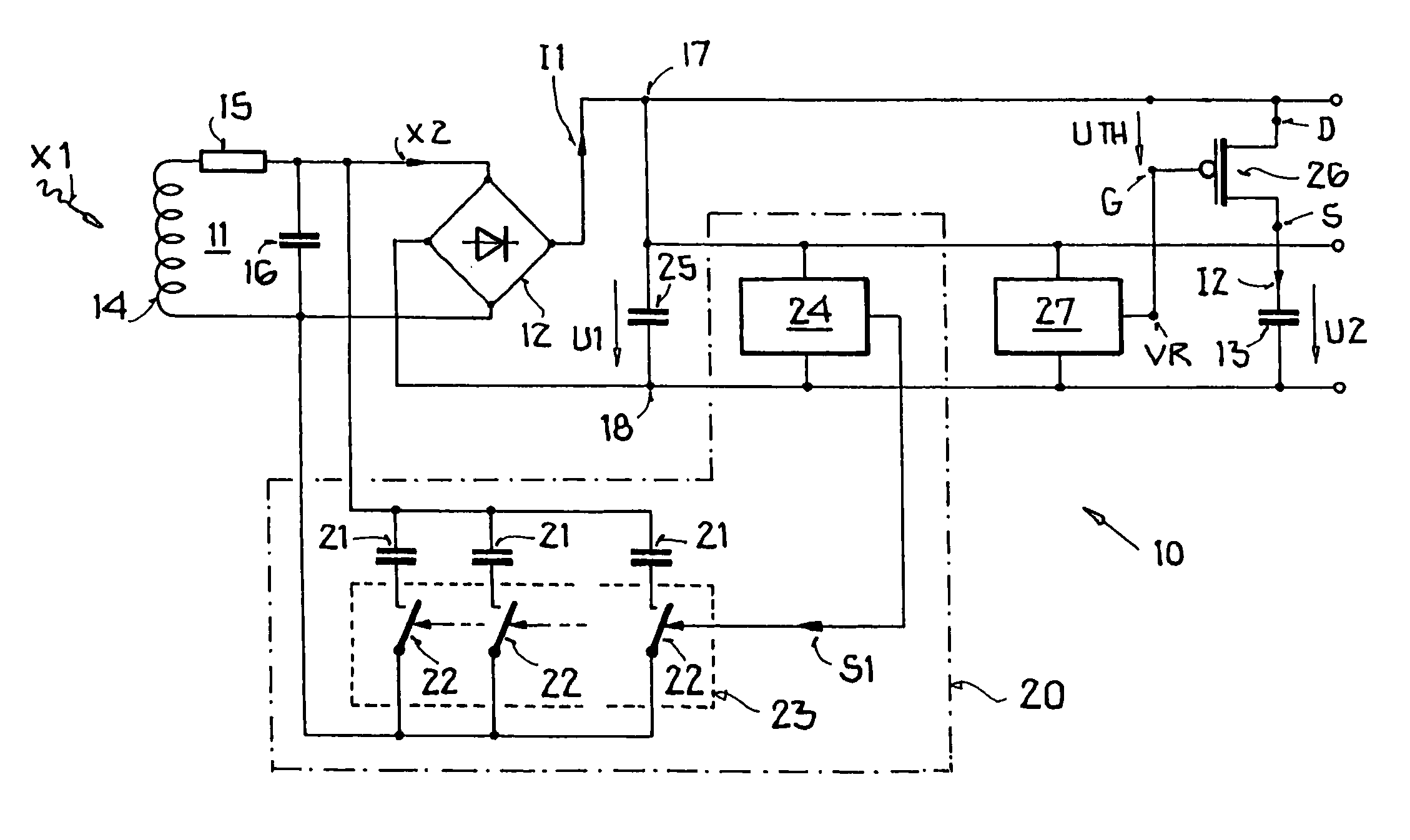 Circuit arrangement and method for supplying power to a transponder