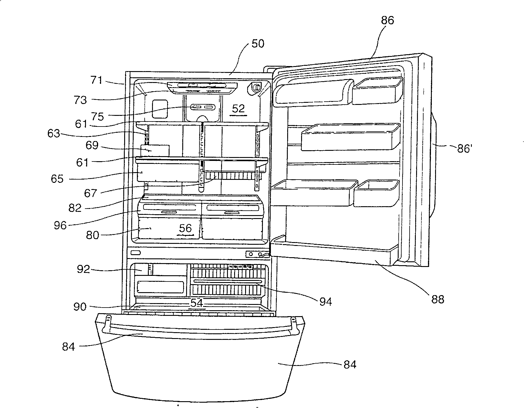 Drawer type door open/close structure for electric refrigerator