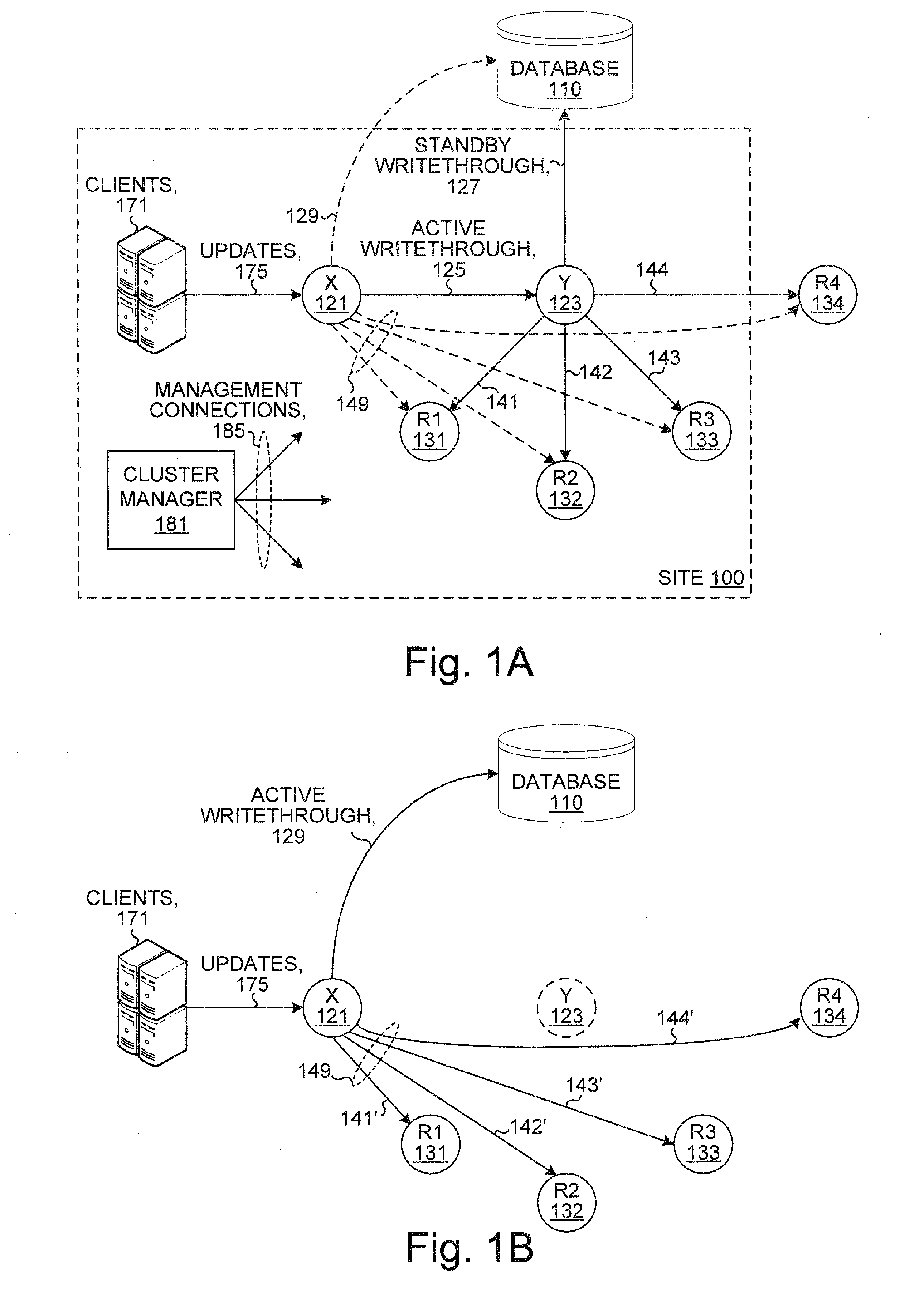 Database system with active standby and nodes