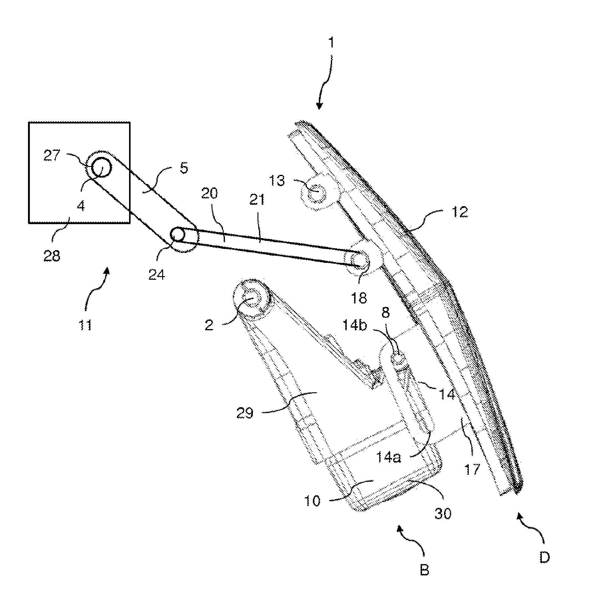 Simplified device of a camera unit of a motor vehicle