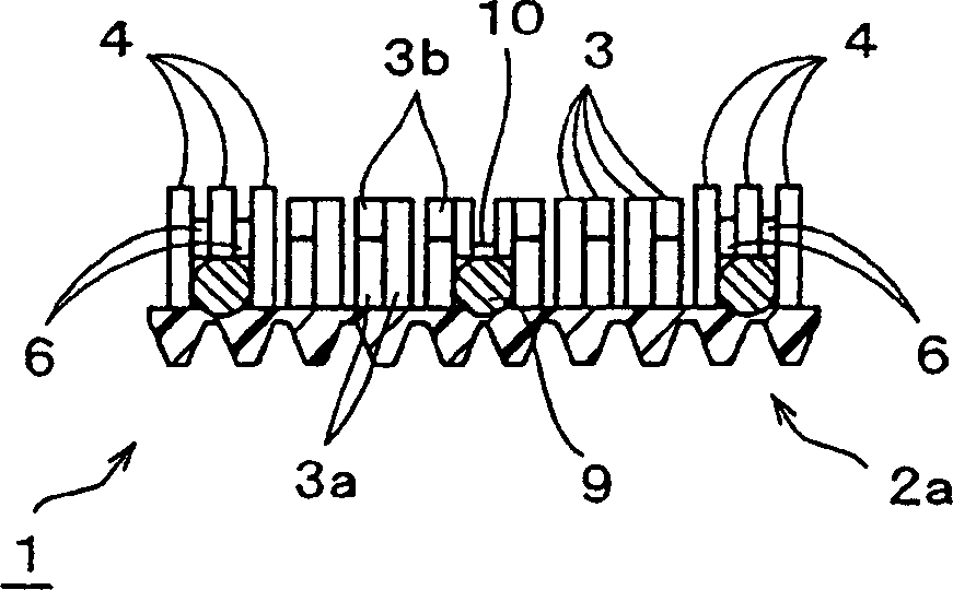 Molded surface fastener and cushion body formed integrally with the molded surface fastener