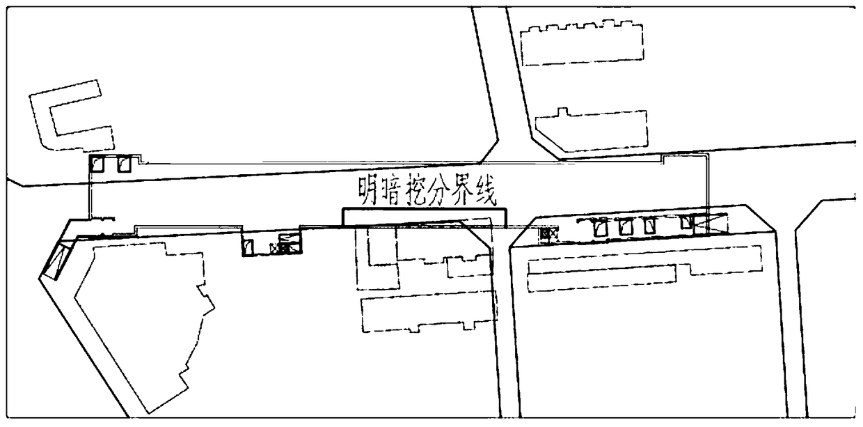 Open-cutting and undercutting combined metro station structure avoiding housing demolition and construction method thereof