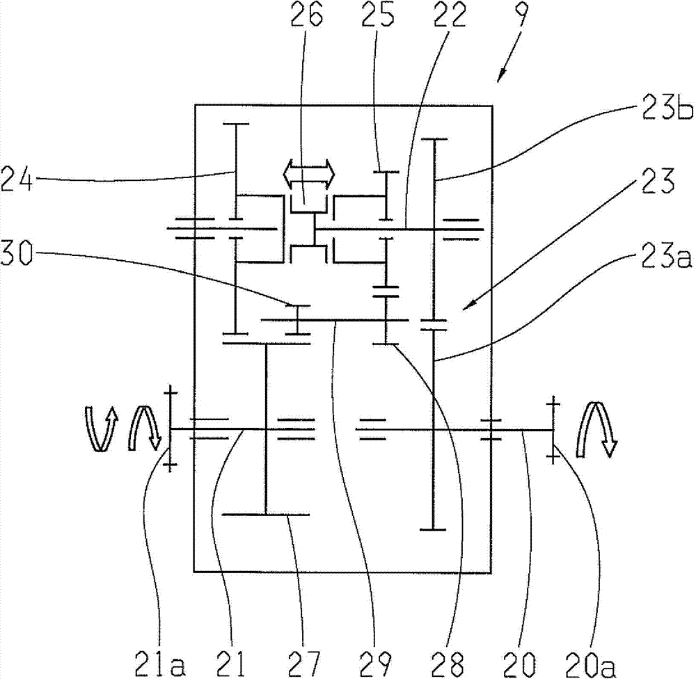 Drive arrangement for a railcar and reversing gear