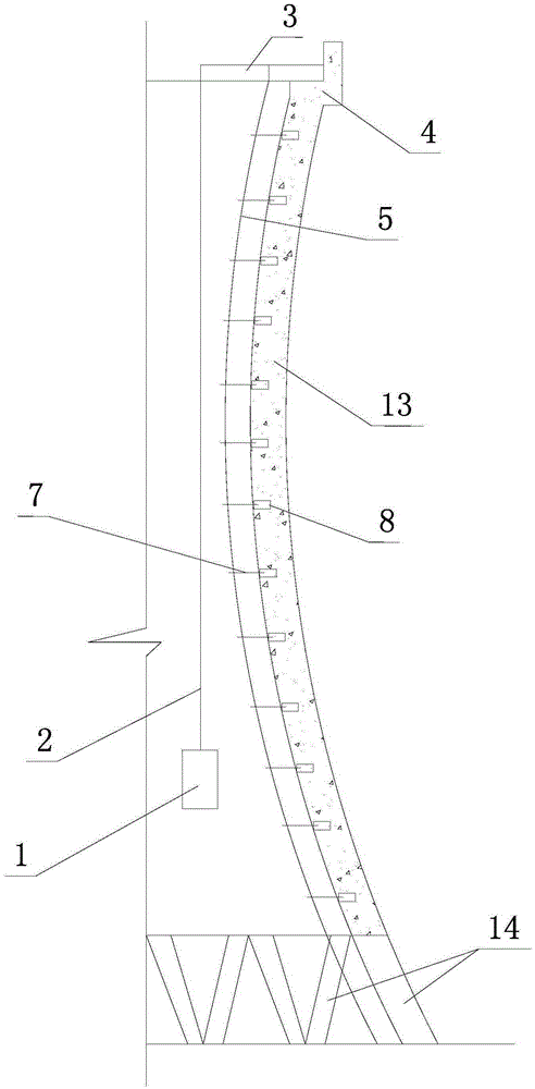 Hanging basket guiding device used for painting inner wall of hyperbolic-type cooling tower and painting method