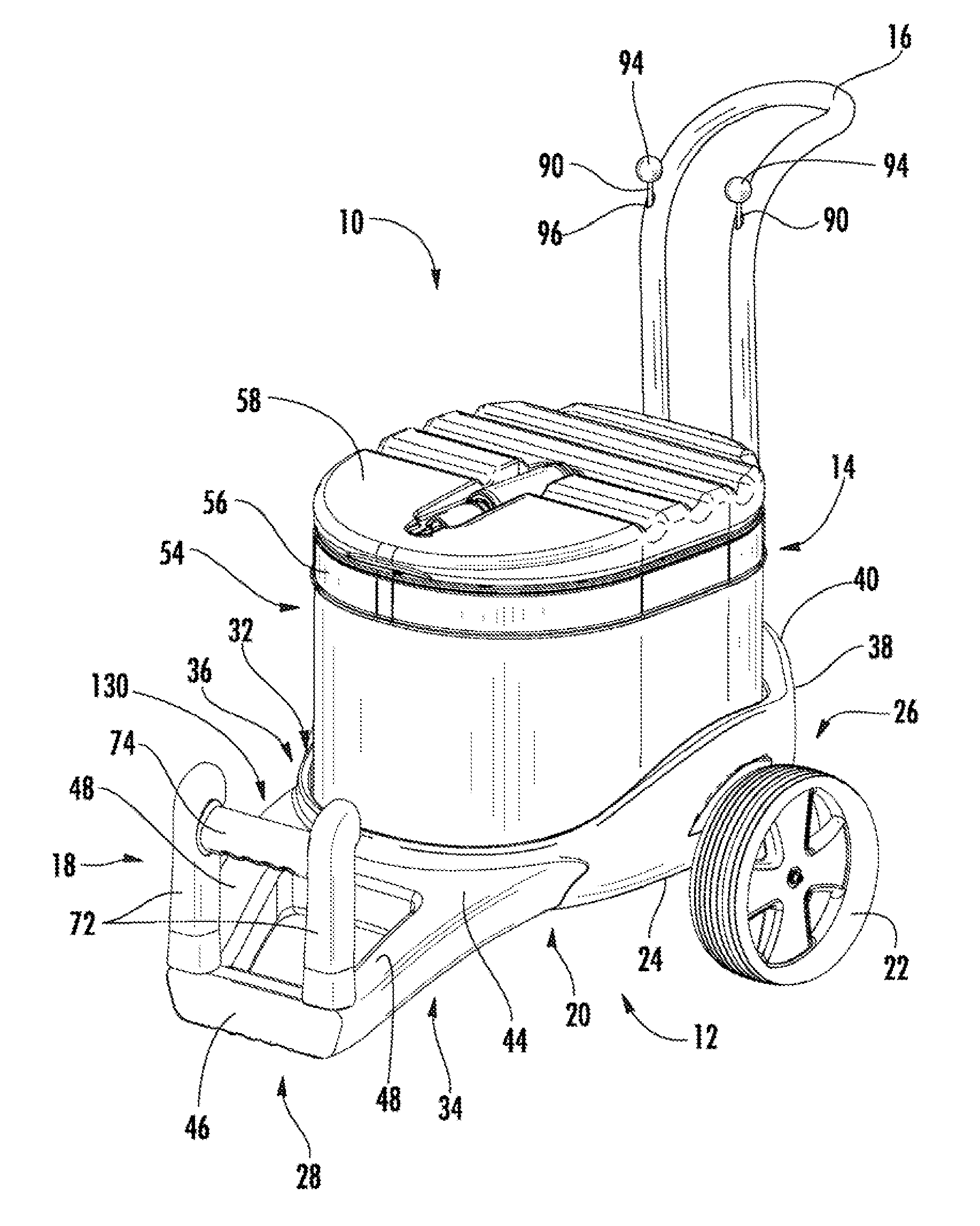 Travel cooler having separable wheeled base and insulated container