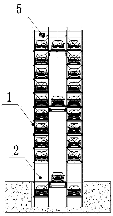 Plate-type longitudinal mechanical parking device of chain transmission rotating middle lifting machine