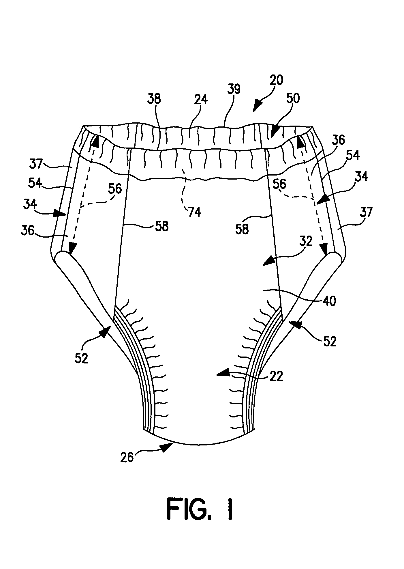 Absorbent pant garments having high leg cuts