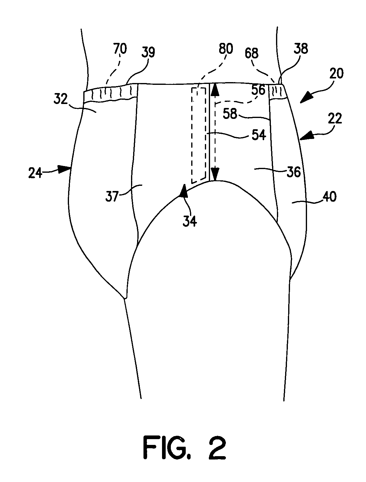 Absorbent pant garments having high leg cuts