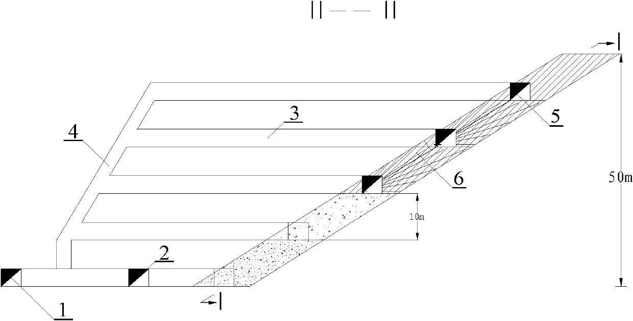 Rib-pillar-free continuous sublevel filling method for mining preparation in medium-thickness slope crushed ore body vein