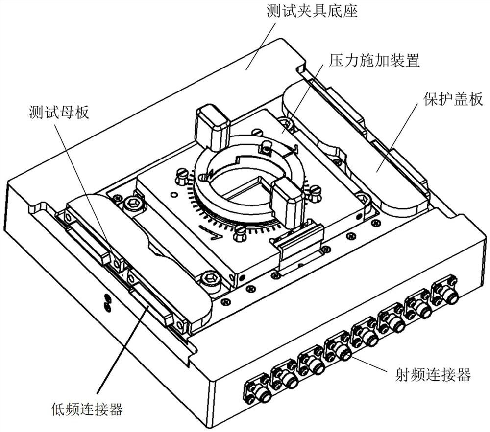 Test fixture for broadband radio frequency BGA interface system-in-package product