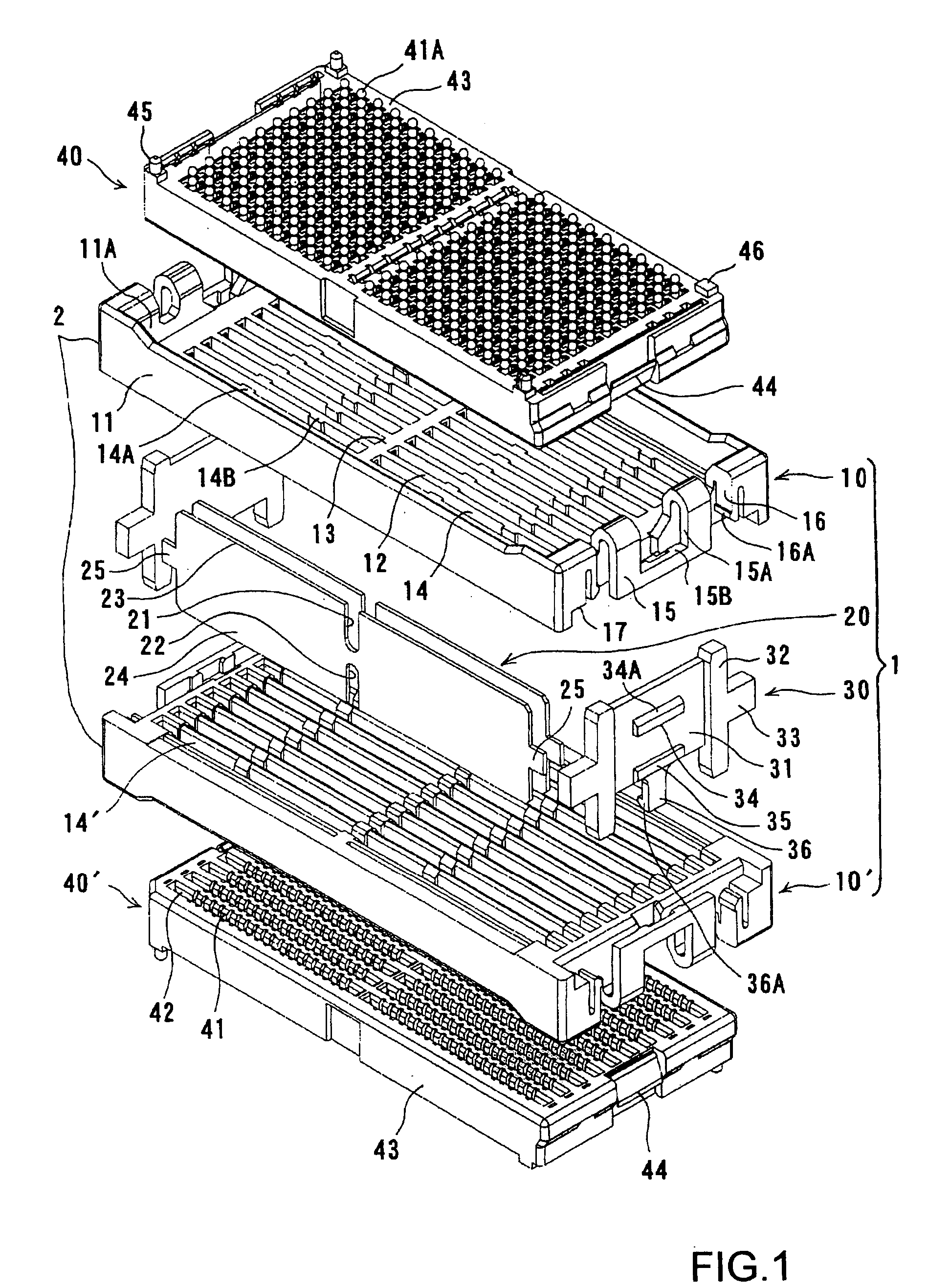 Intermediate electrical connector device and its connecting structure