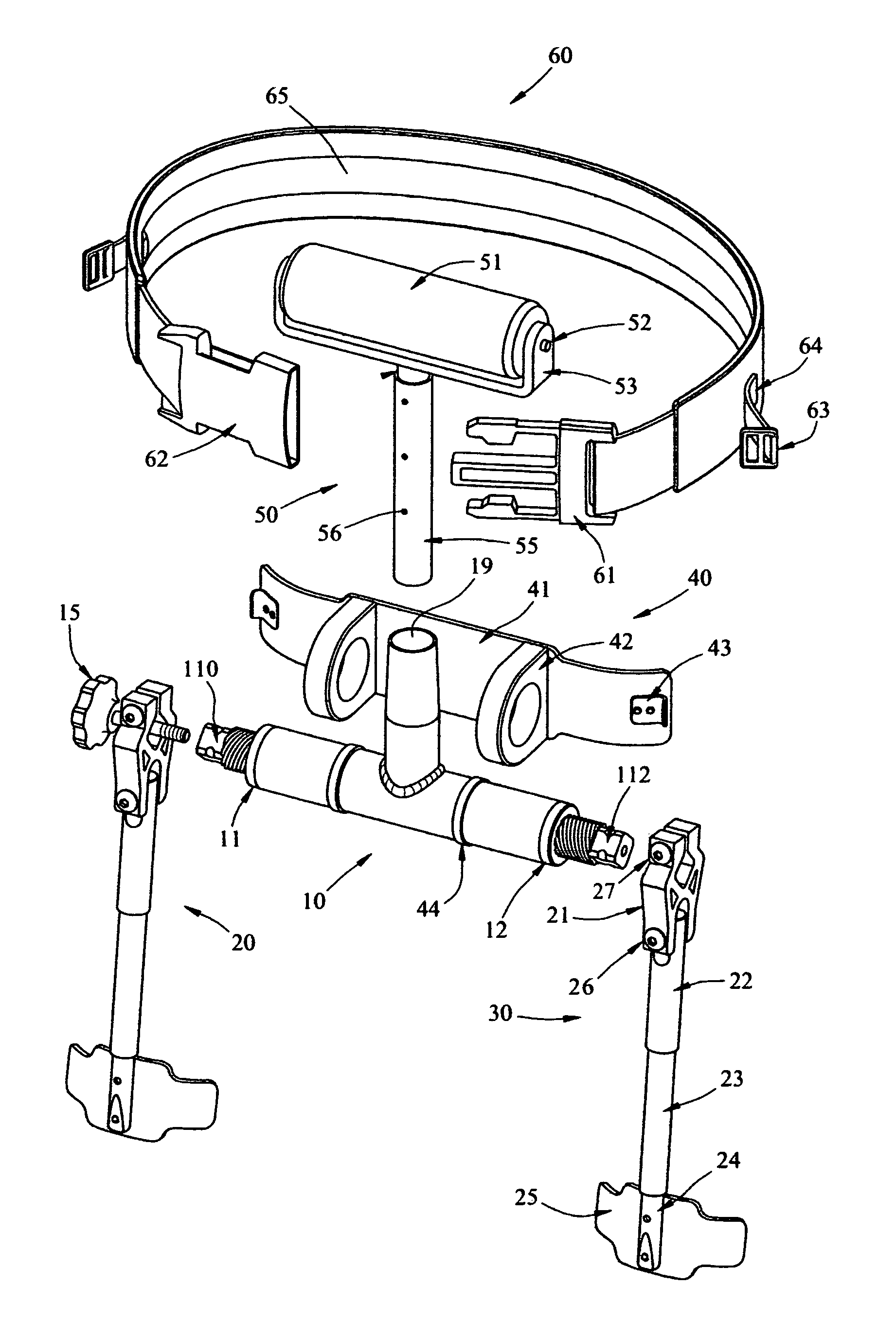 Personal upper body support device for lower back muscles assist