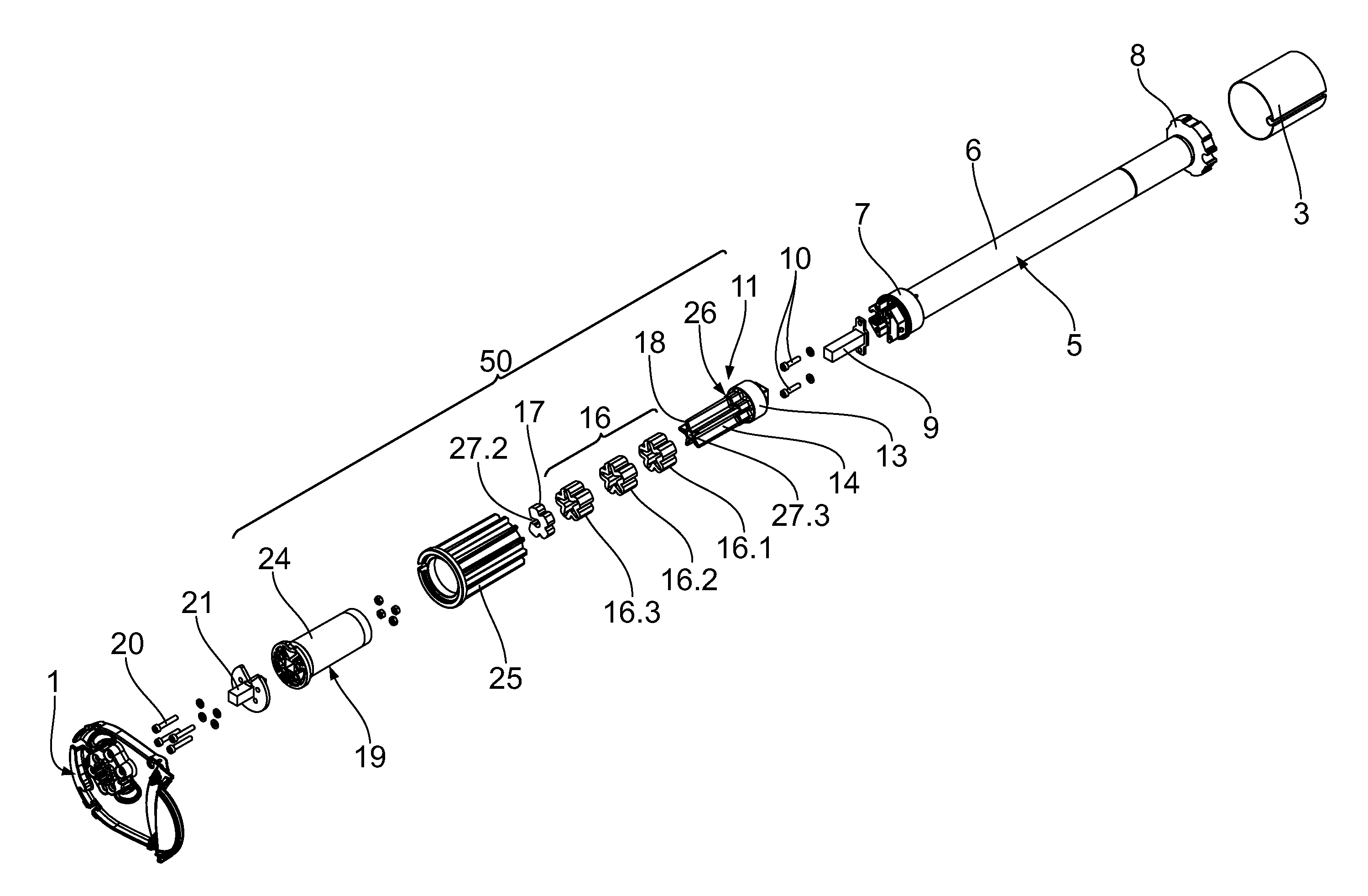 Awning comprising a vibration-damped drive