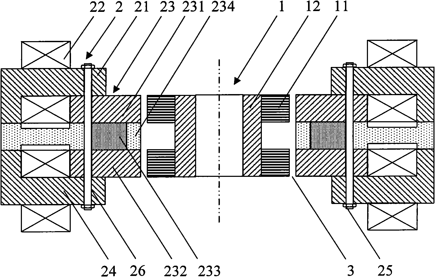 Inner rotor hybrid magnetic bearing of horizontal coil and composite structure thereof