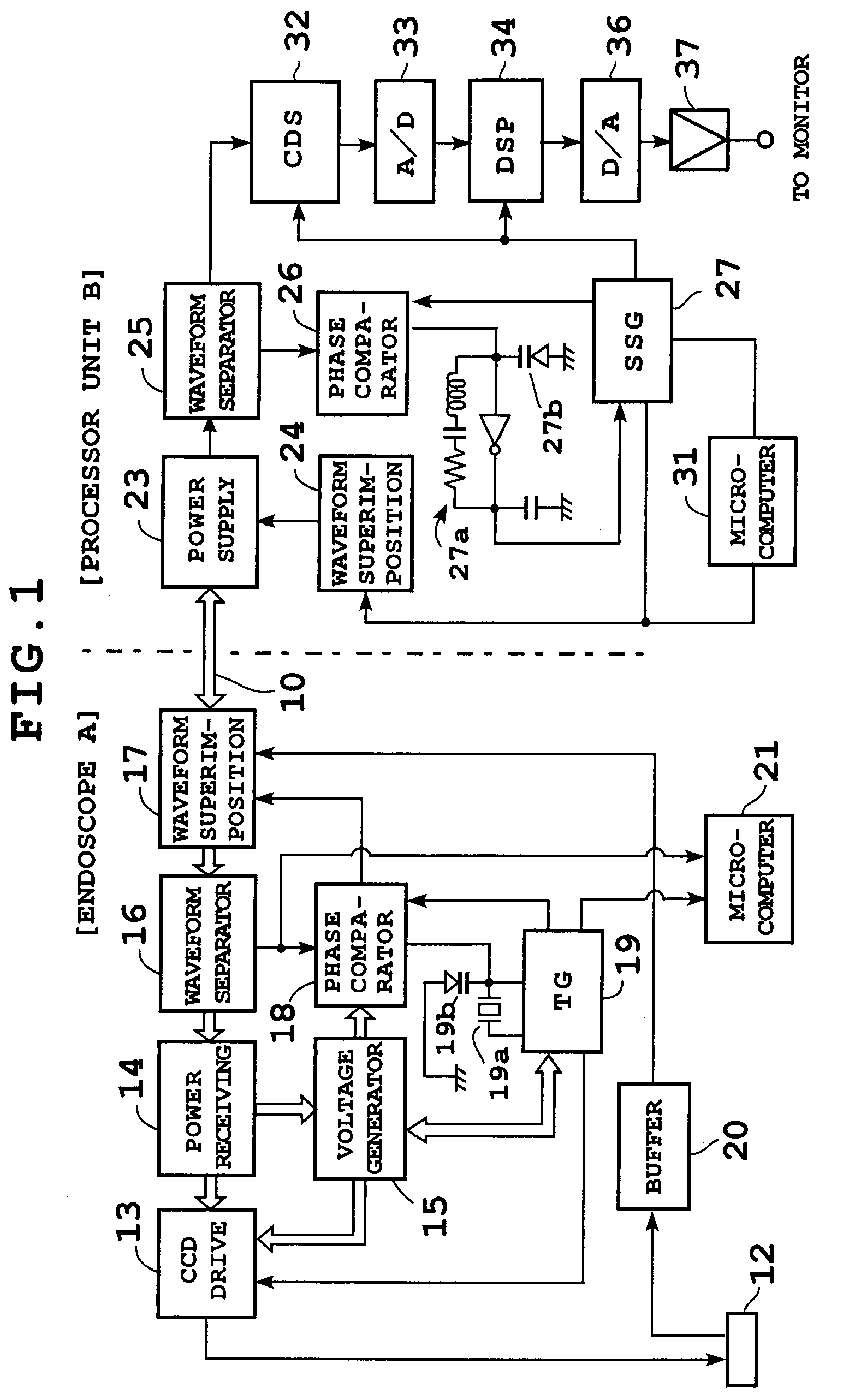 Electronic endoscope apparatus which superimposes signals on power supply