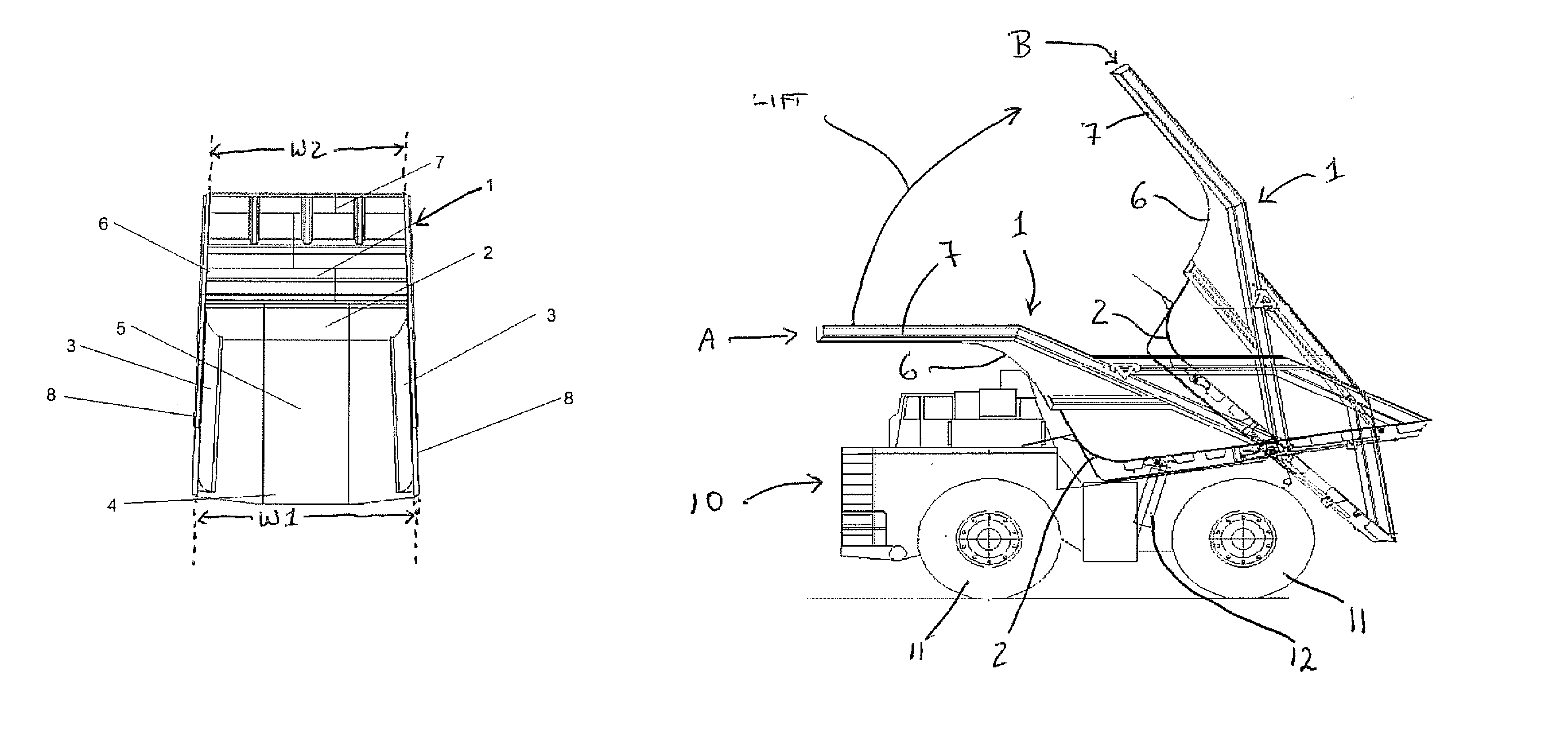 Hopper for transportation of mineral or aggregates