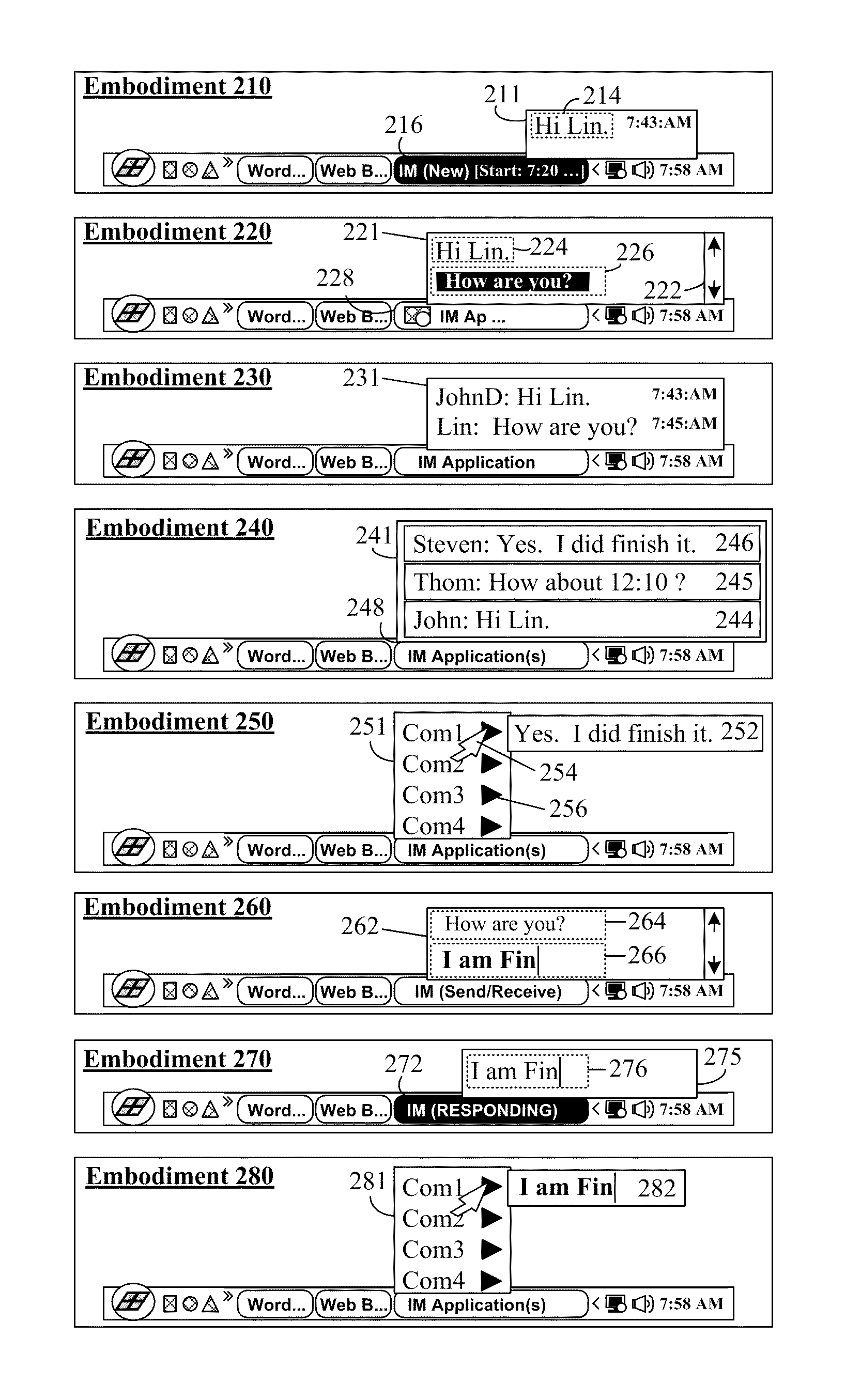 Abbreviated user interface for instant messaging to minimize active window focus changes