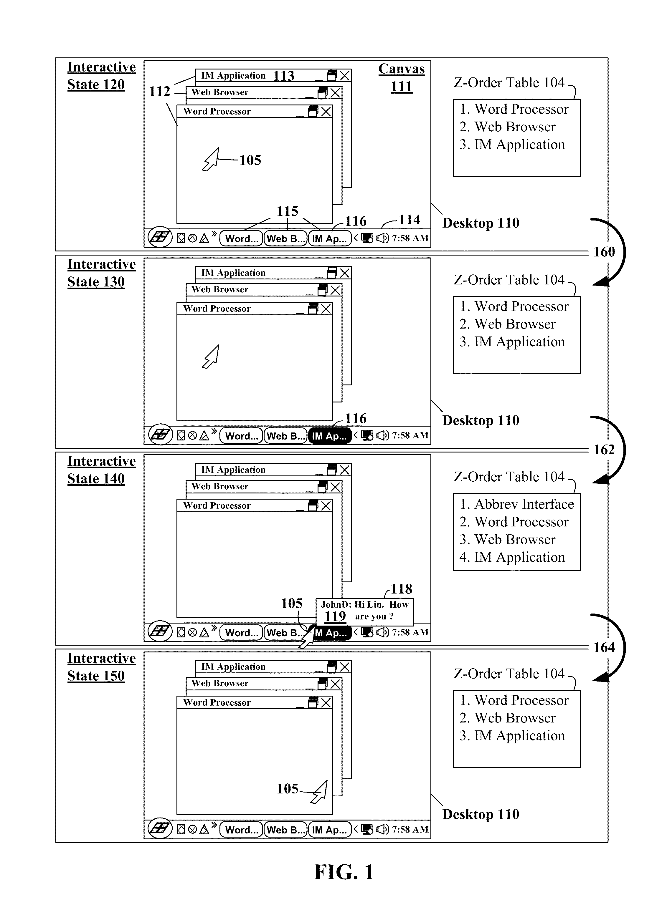 Abbreviated user interface for instant messaging to minimize active window focus changes