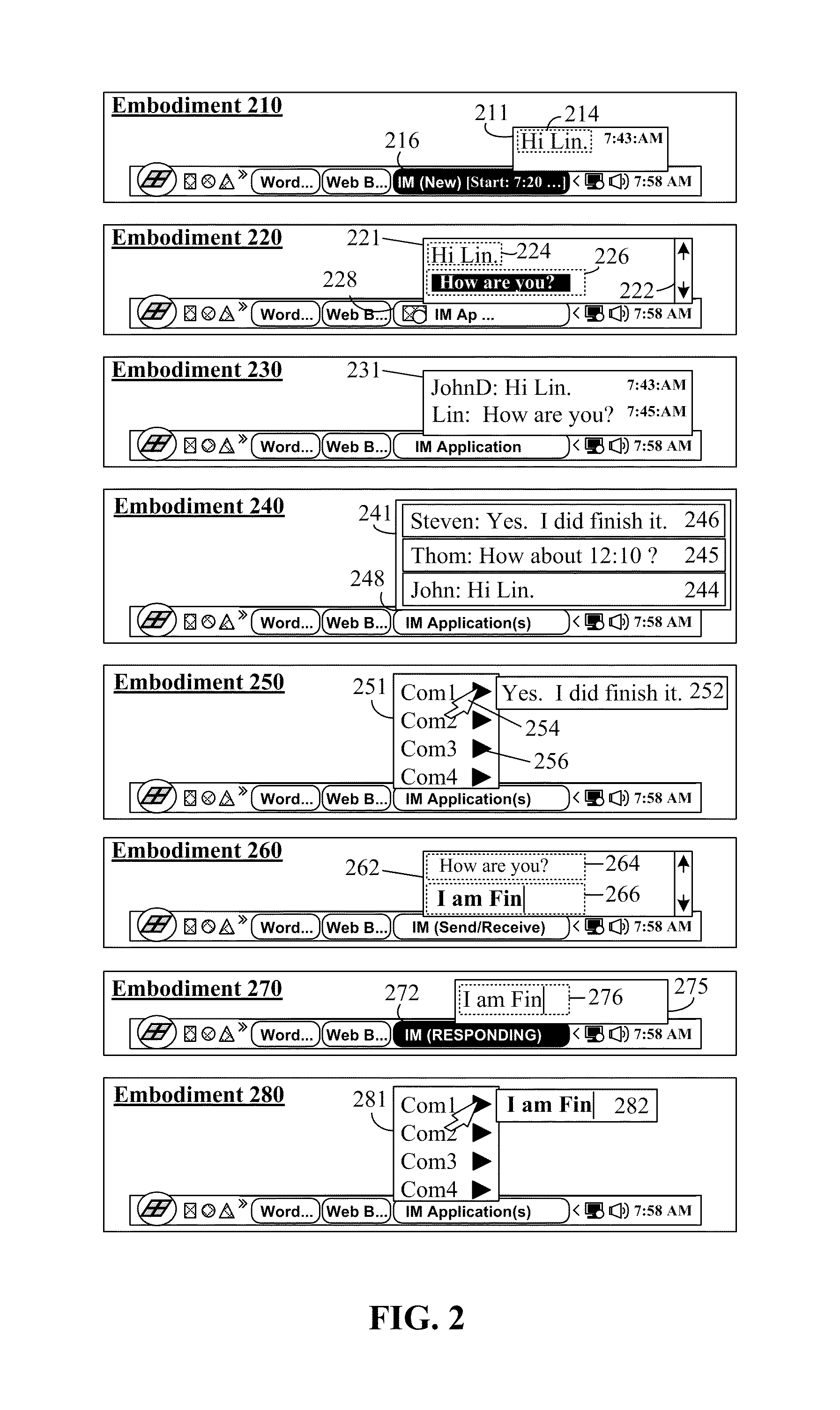 Abbreviated user interface for instant messaging to minimize active window focus changes