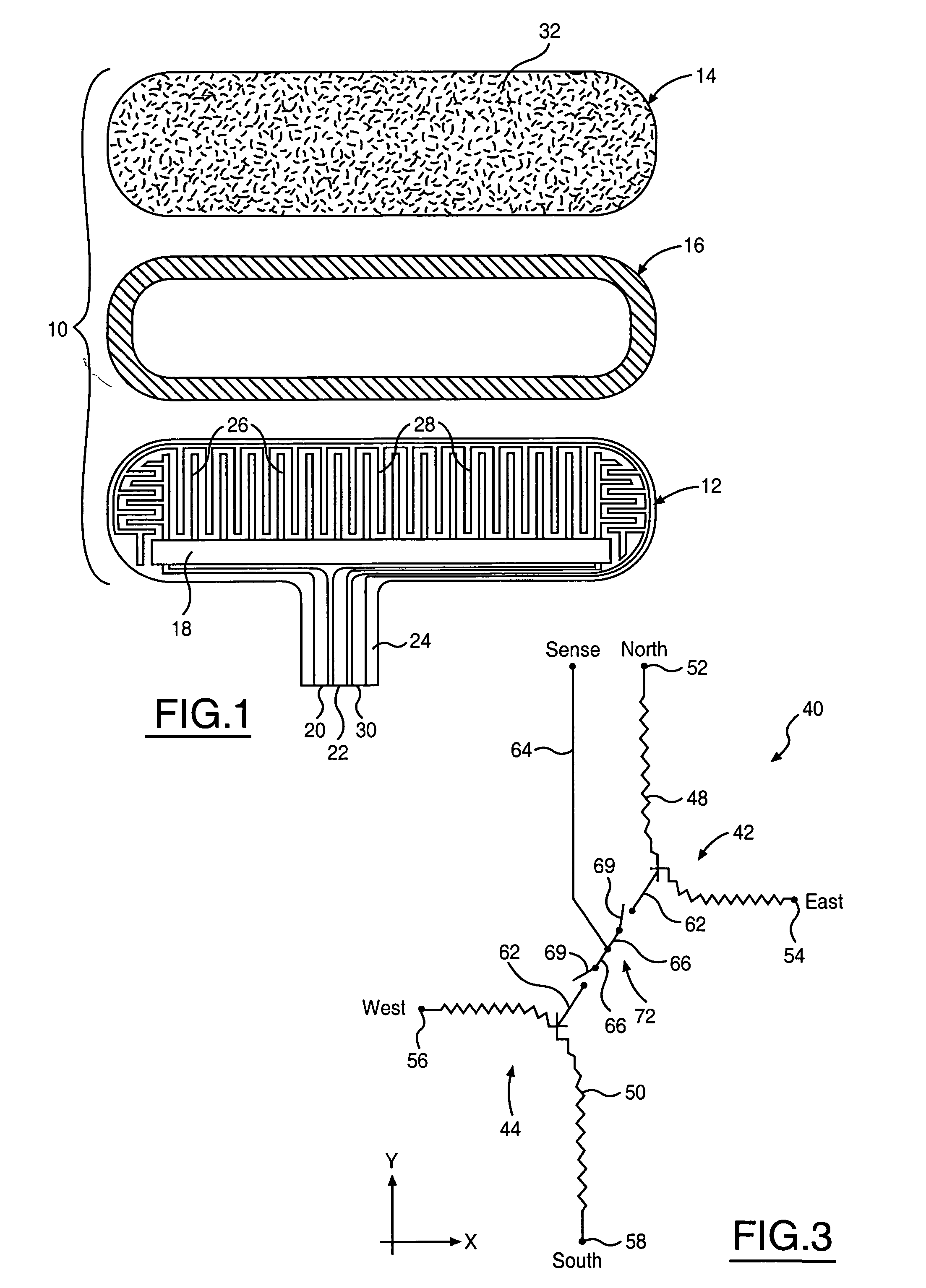 Touch input device having interleaved scroll sensors