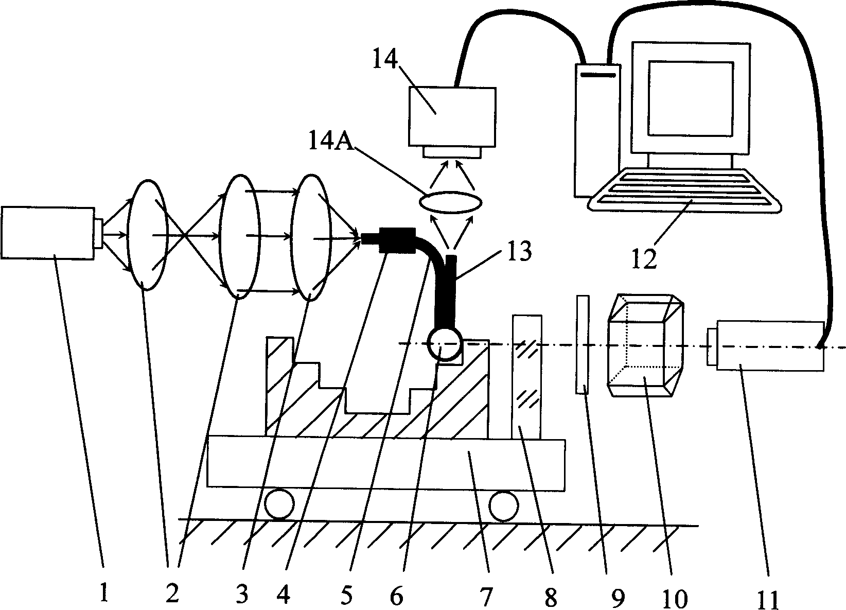 Micro interior cavity dimension measuring apparatus and method based on double optical fiber coupling