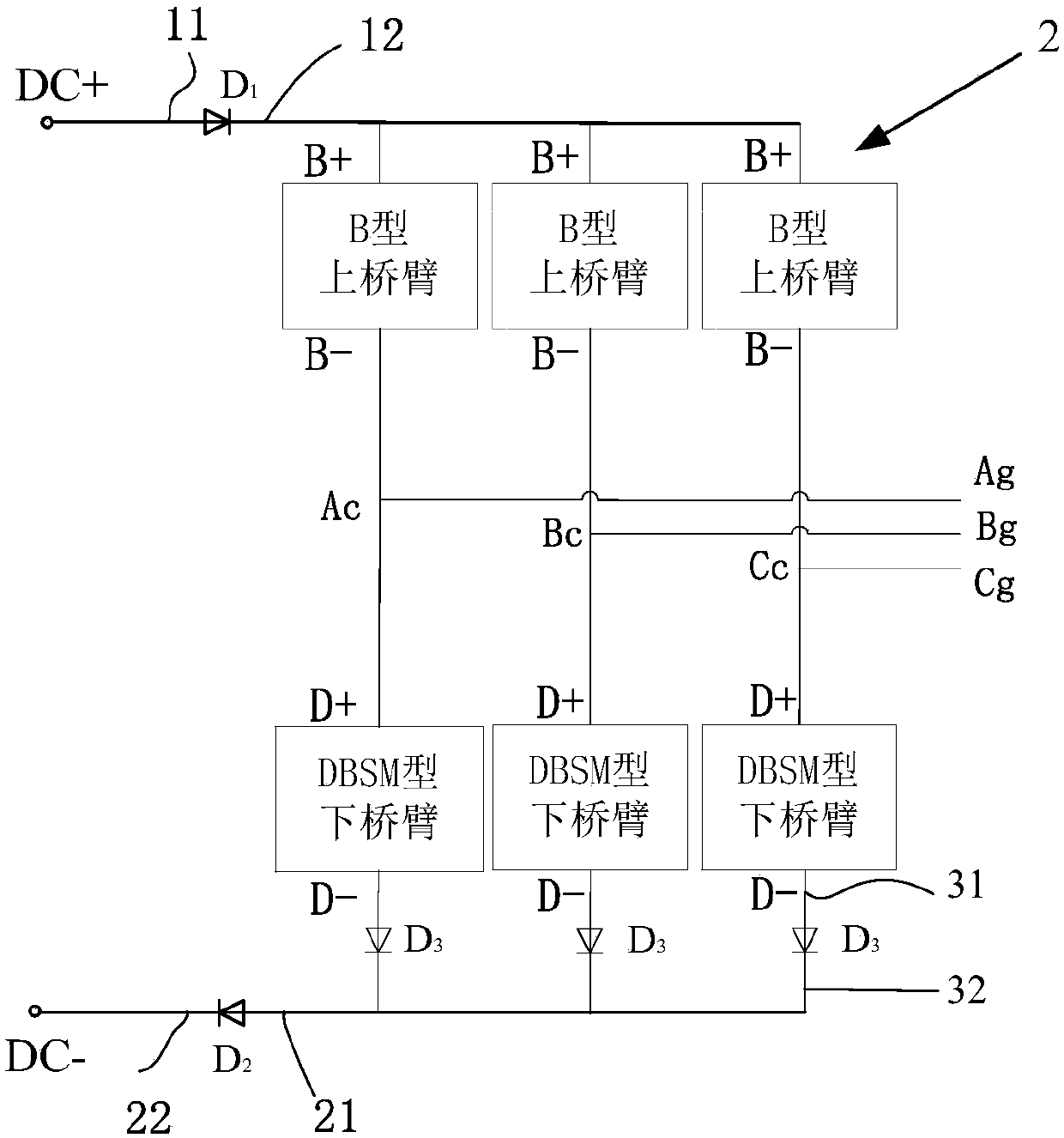 Single-arm blocking modular multilevel converter for unidirectional power flow