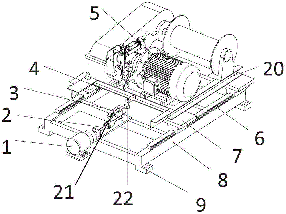 A device and method for adjusting the tension force of a wire rope of a two-way traction rail conveyor