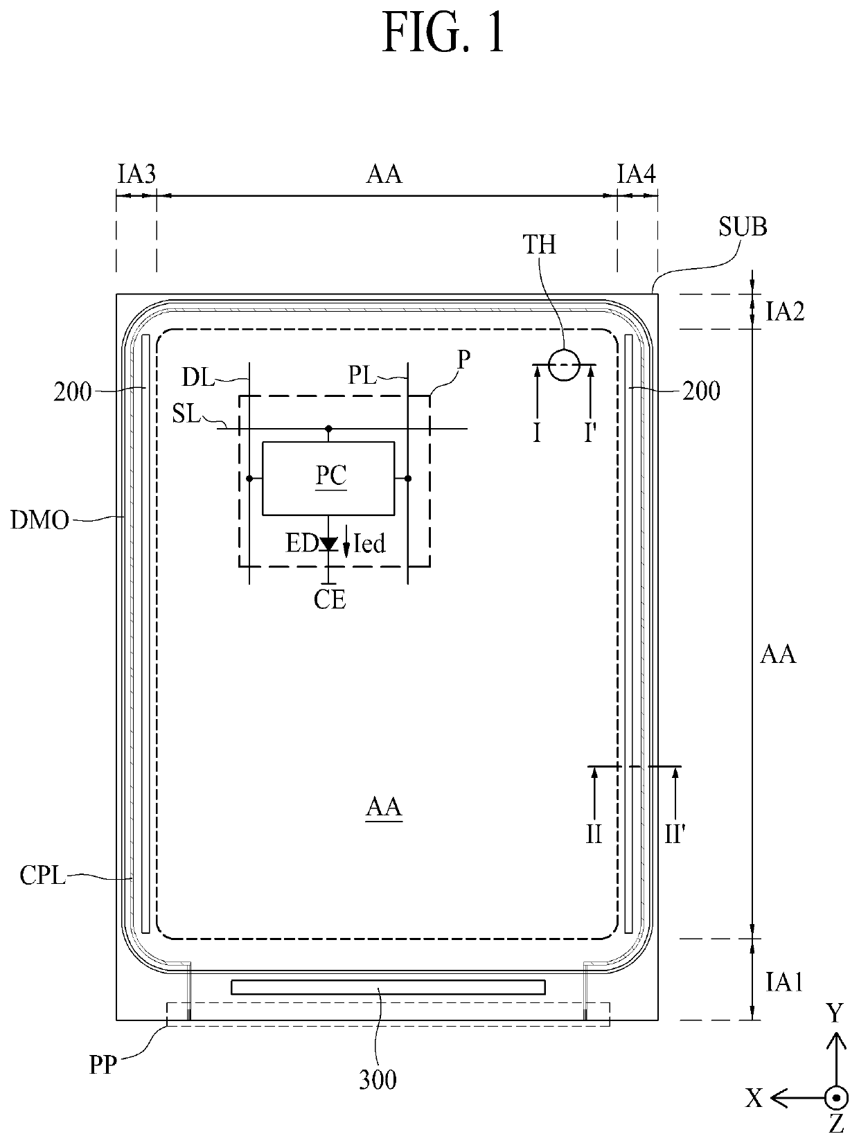 Electroluminescence display device having a through-hole in display area