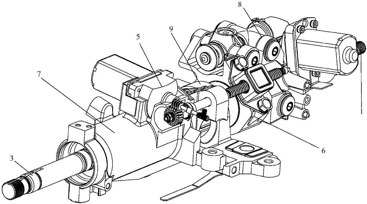 Axial adjusting device of electric four-way adjustable steering column