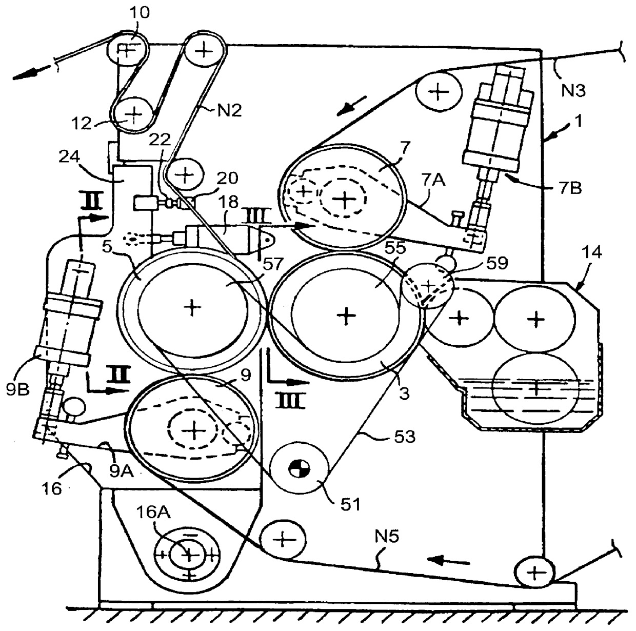 Embossing and laminating machine with embossing cylinders having different rotational speed