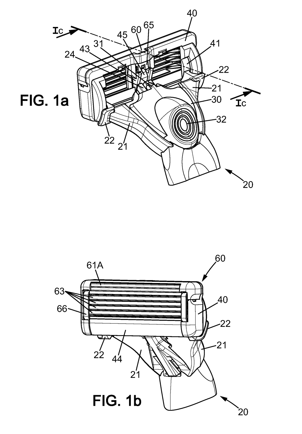 Shaver with interchangeable cartridge, cartridge and head and handle assembly for such shaver