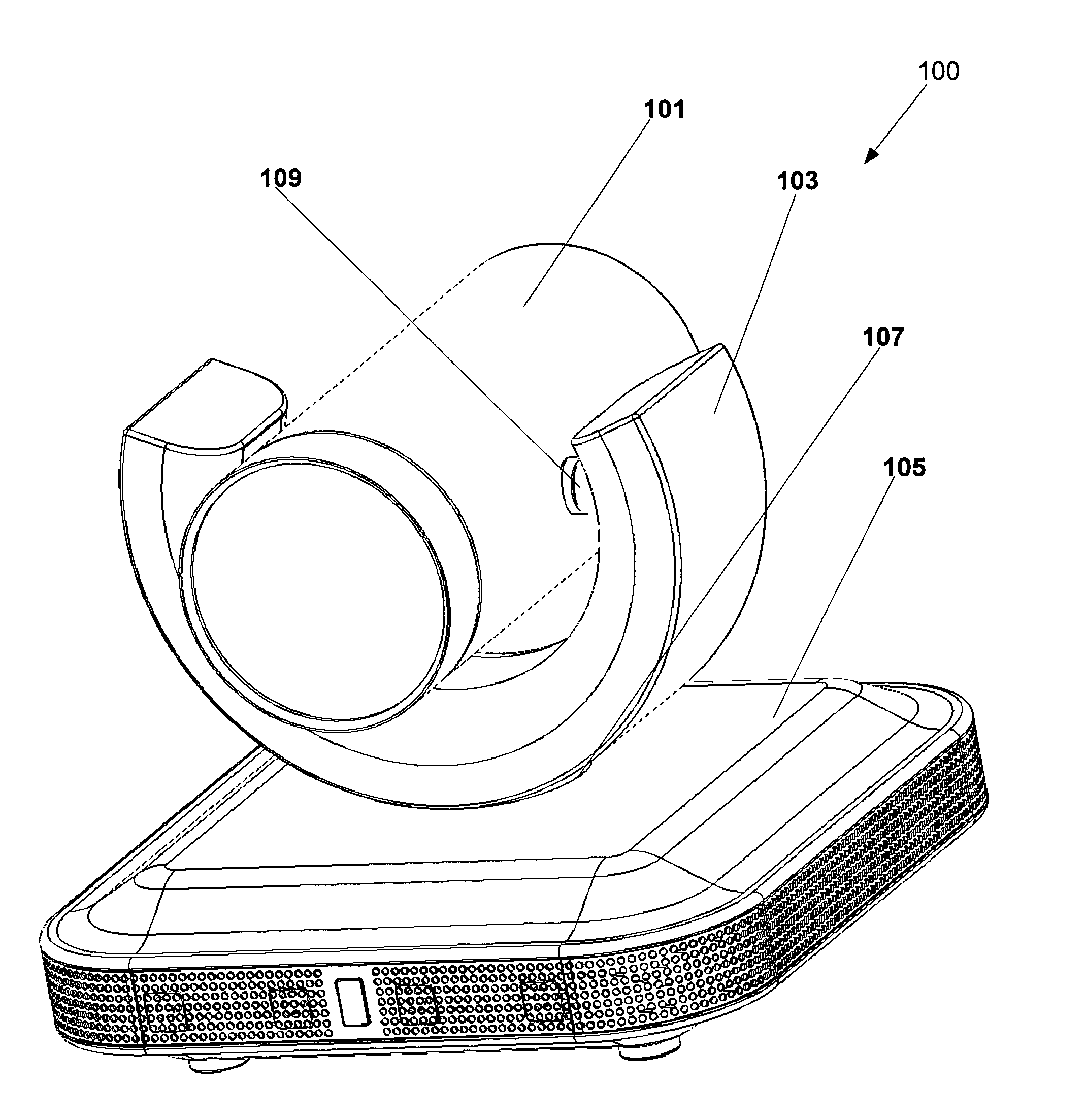 High definition pan tilt zoom camera with embedded microphones and thin cable for data and power