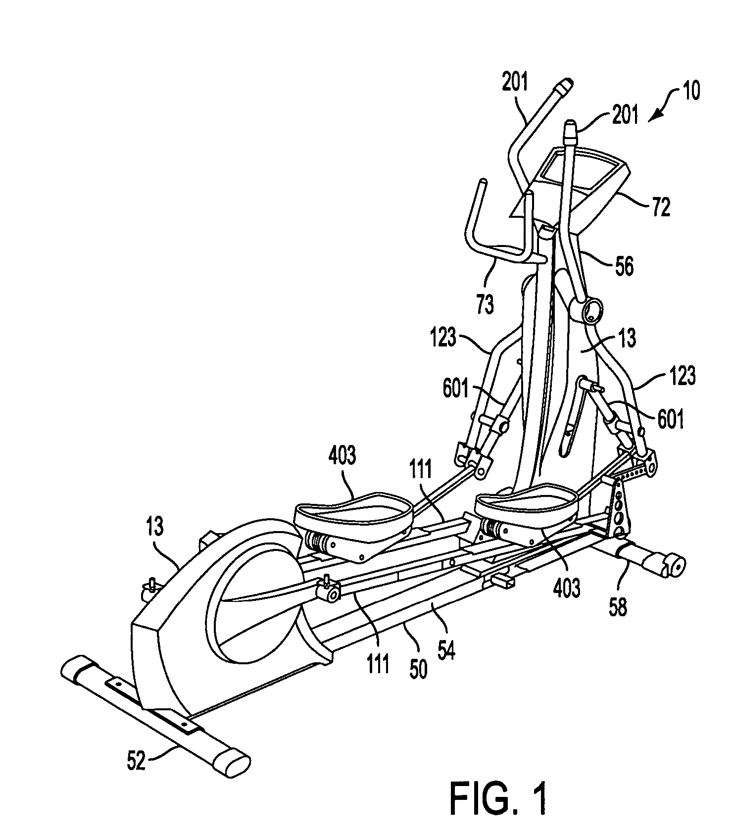 Adjustable stride elliptical motion exercise machine and associated methods