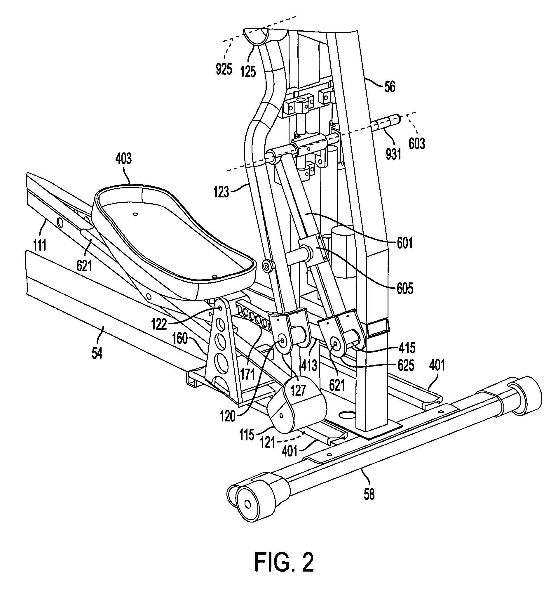 Adjustable stride elliptical motion exercise machine and associated methods