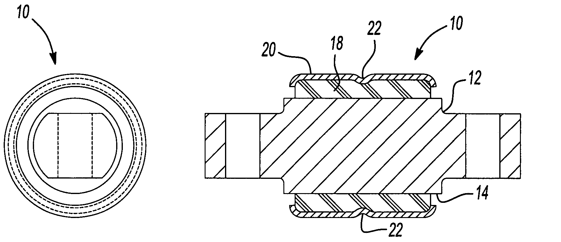 Increased axial rate and improved durability of an elastomeric bushing