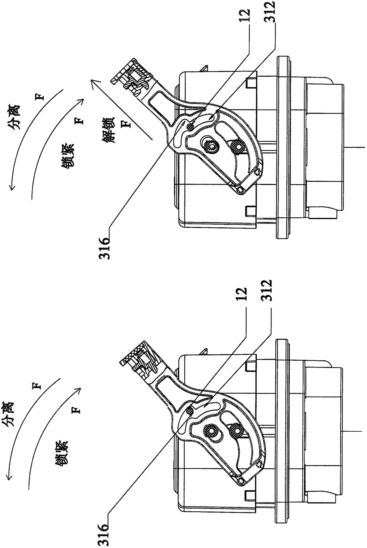 A step-by-step locking device for electric vehicle connector plug