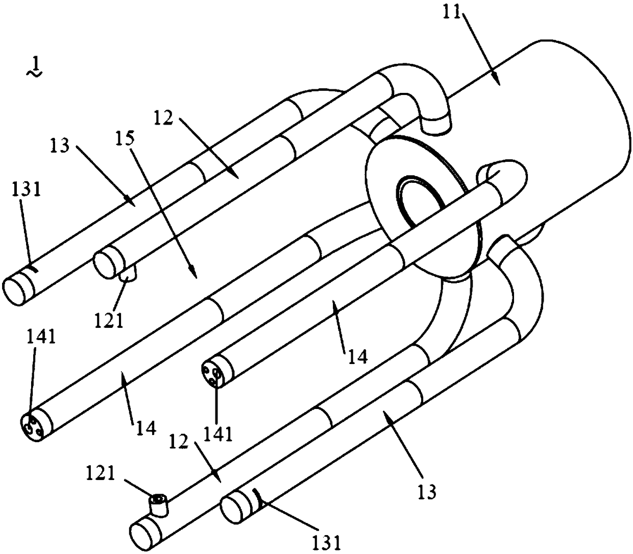 Combustion gas gun device, combustor and boiler