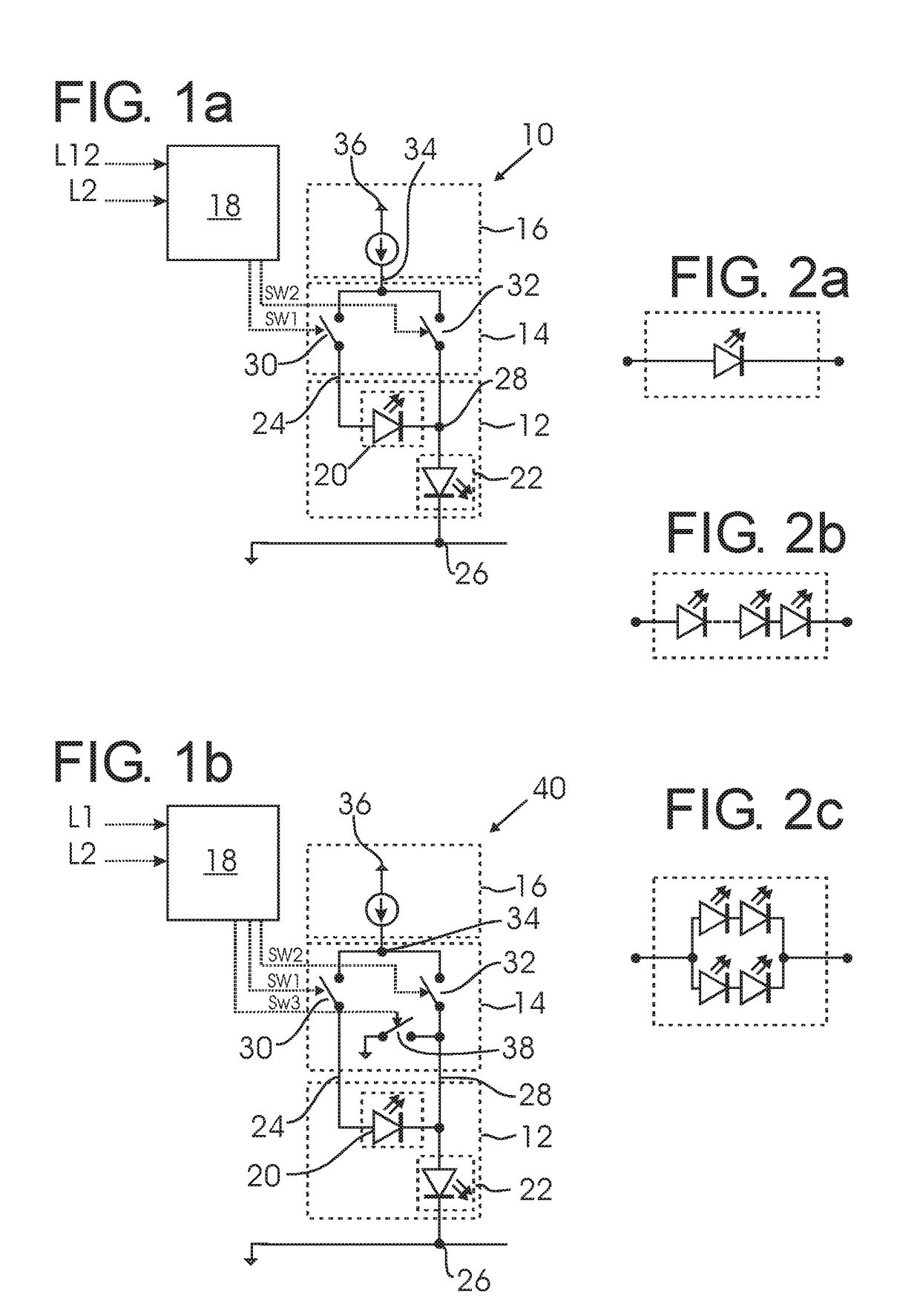 LED lighting circuit with controllable LED matrix