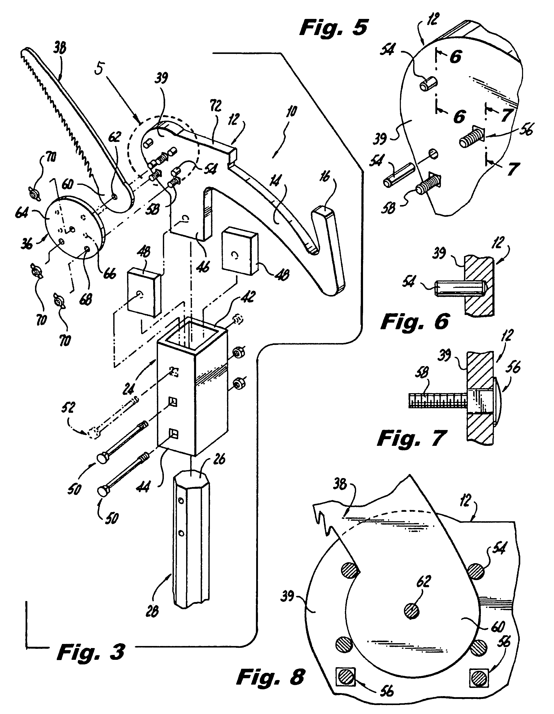 Pole saw head having a rope setting auxiliary hook