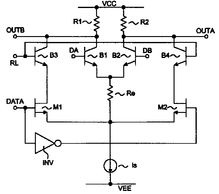 Emitter coupled logic circuit having data heavy dnty function