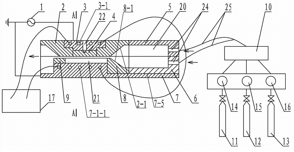 Large-area contact type machining device for fused quartz by plasma discharge machining