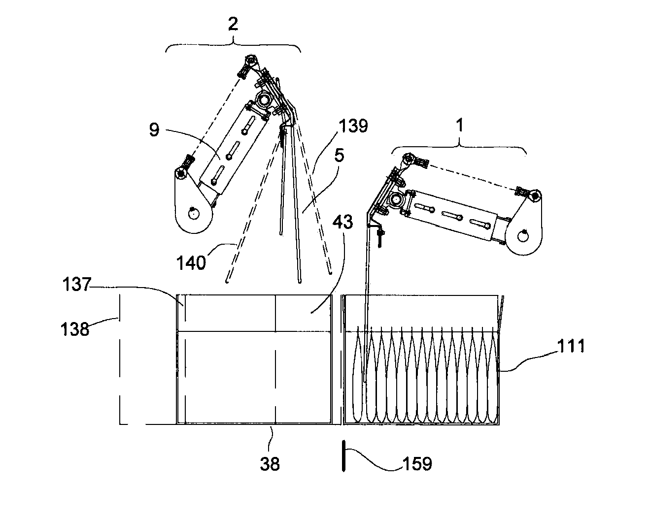 Packing equipment with two restraining members