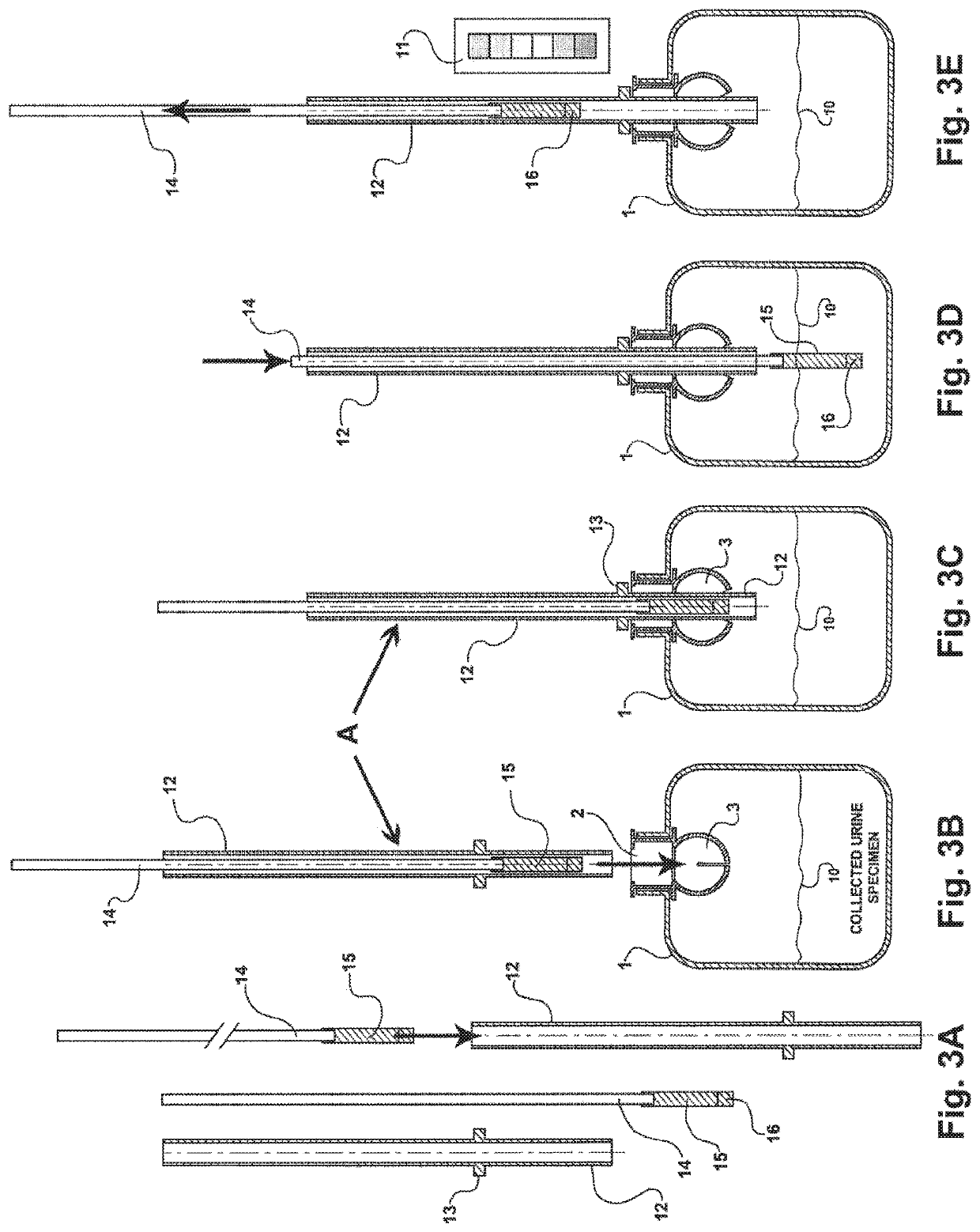 Urine-specimen collection, storage, and testing device