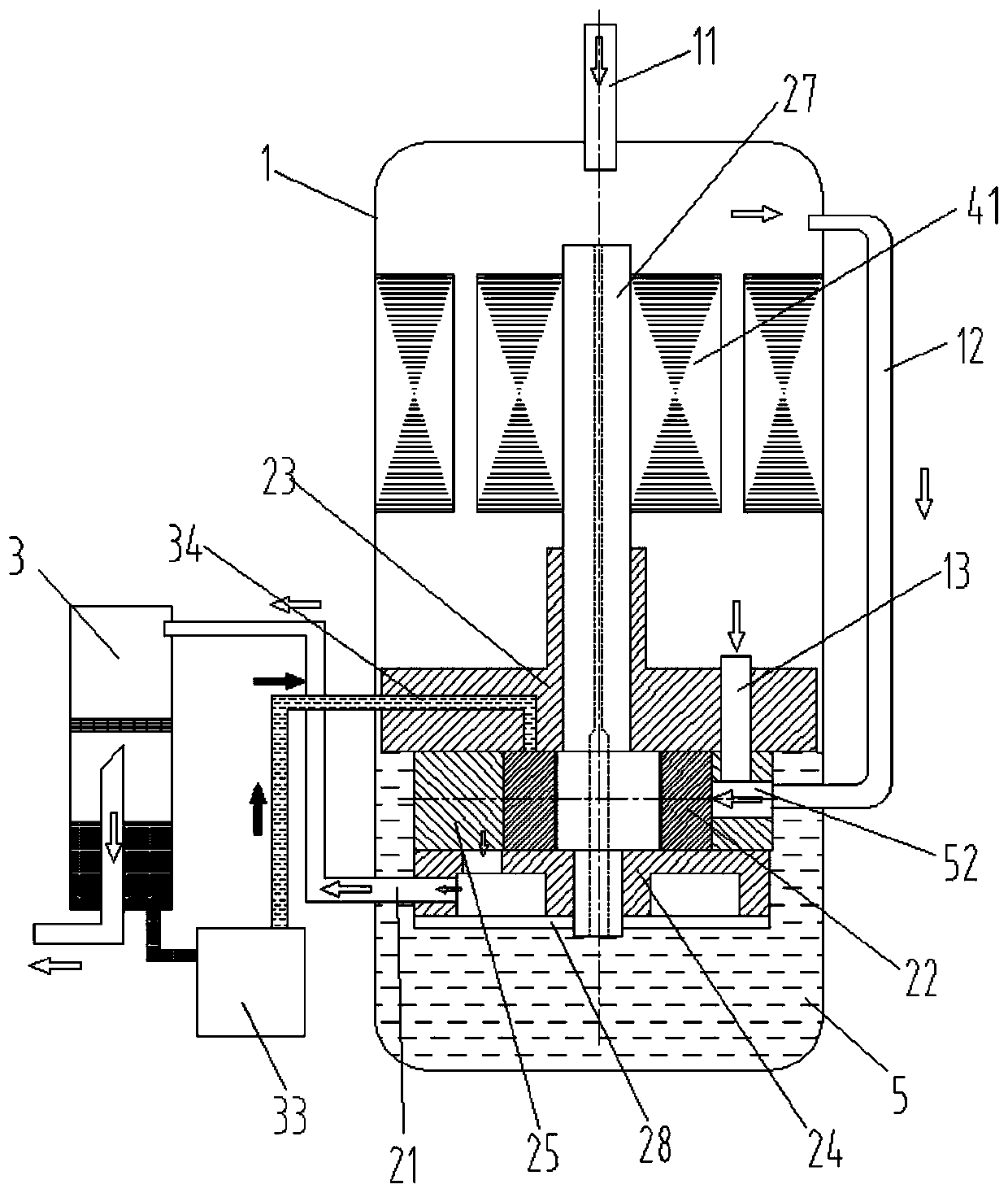 Low-back-pressure rotary compressor, corresponding oil return pressure drop control method and air conditioner