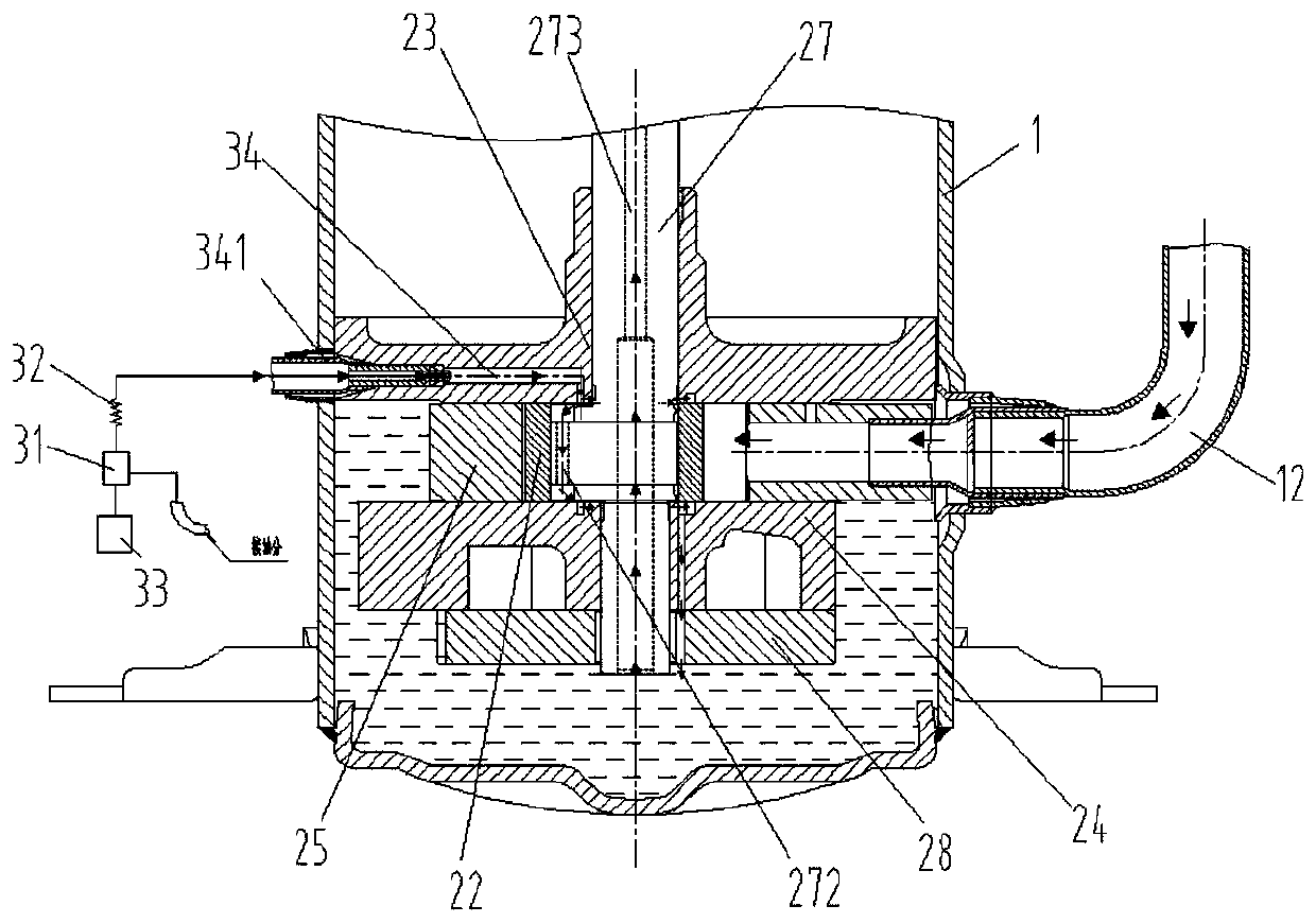 Low-back-pressure rotary compressor, corresponding oil return pressure drop control method and air conditioner