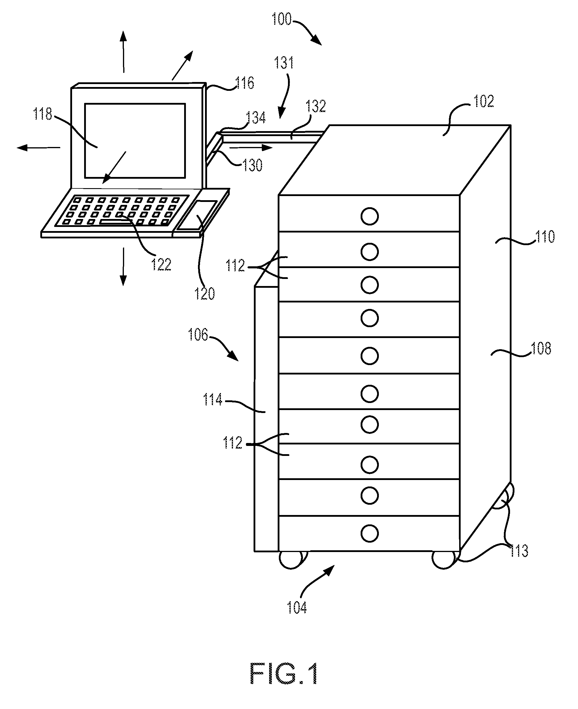 Dispensing cabinet with articulating arm